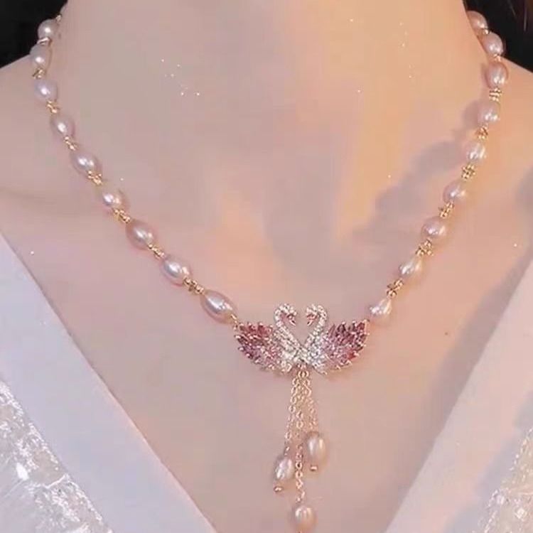 Sprg Neue modische Schwanenperlenkette mit Nischendesign, vielseitigem und elegantem High-End-Temperament, Schlüsselbein_voghion.com
