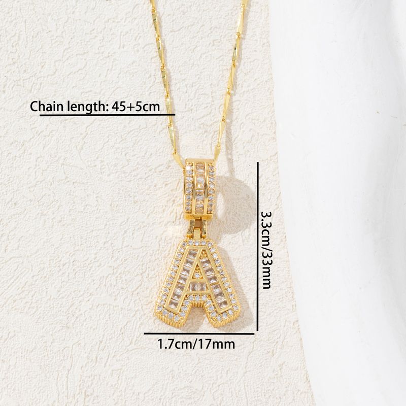 Damen-Schmuckset, modische Halskette mit Anhänger aus Kandiszucker mit Diamanten, für Damen, Kupfer, eingelegtes Zirkonia, vergoldet mit echtem Gold, rundes Blumen-Buchstaben-Set_voghion.com