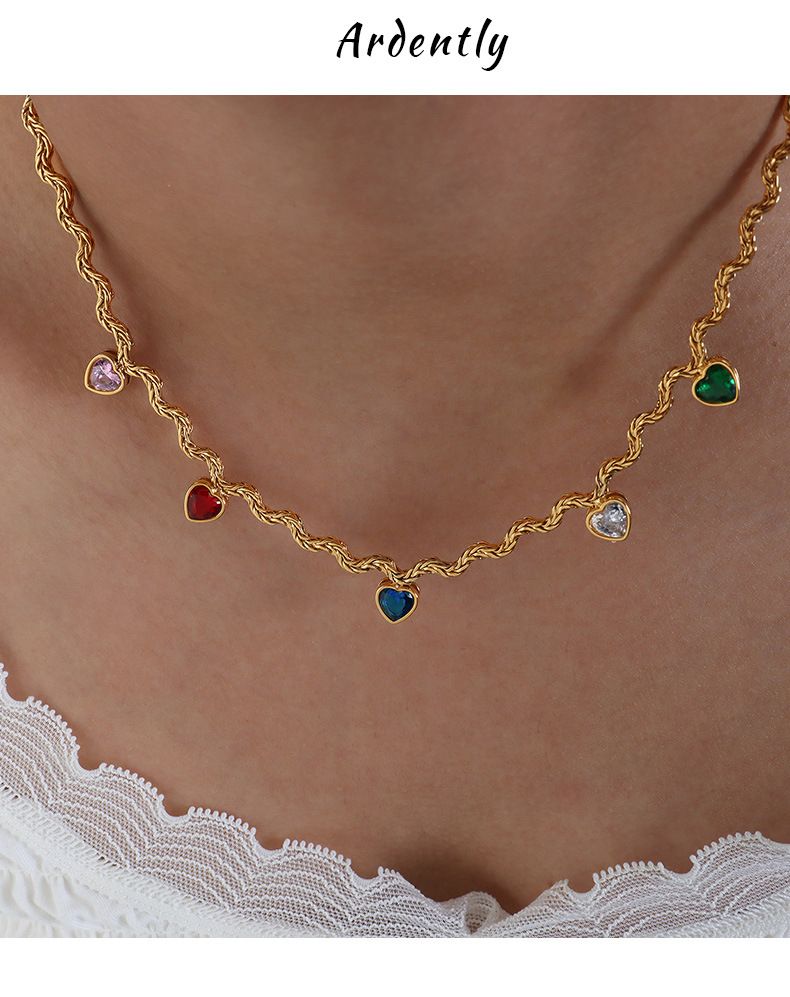 Collana con cinque cuori multicolore in zirconia cubica, gioielli per clavicola da donna_voghion.com