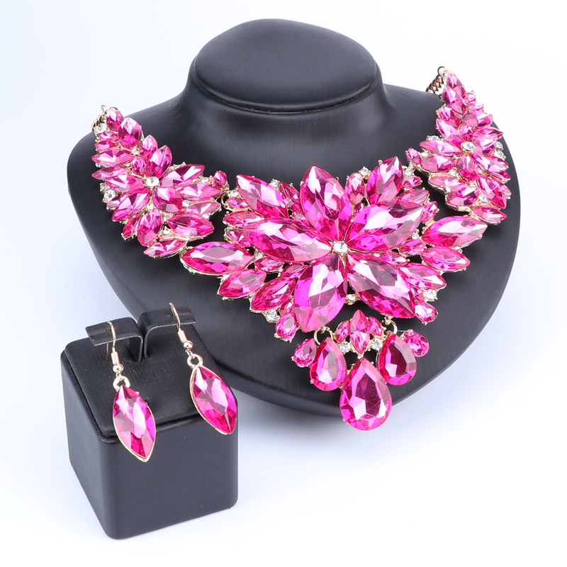 Kristall-Choker-Statement-Halskette, Ohrring-Schmuckset, Strass-Hochzeitsgeschenk, Frauen, Bräute, Abschlussball, Party_voghion.com