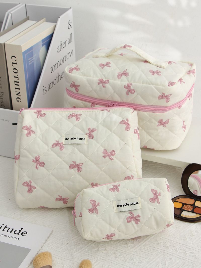 Ins Cosmetic Bag Large Capacity Bow Portable Travel Essential Oil Storage Bag Multi Function Wash Bag_voghion.com