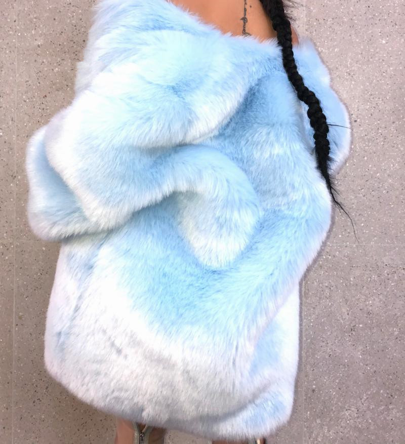 Cappotto da donna in pelliccia di volpe girocollo lunghezza media maniche lunghe taglie forti nero abbigliamento da donna_voghion.com