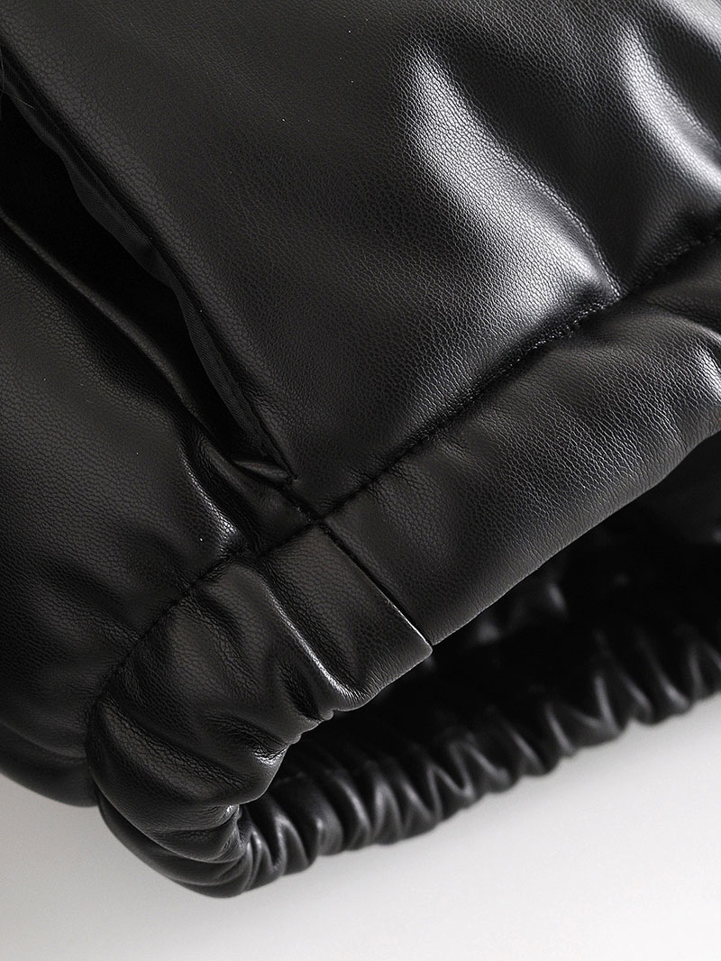 Zoki Vinter Tjocka Dam Korta Parkas Varma Mode PU Läderkappor Svart Bomull Vadderad Damjacka Elegant Dragkedja_voghion.com