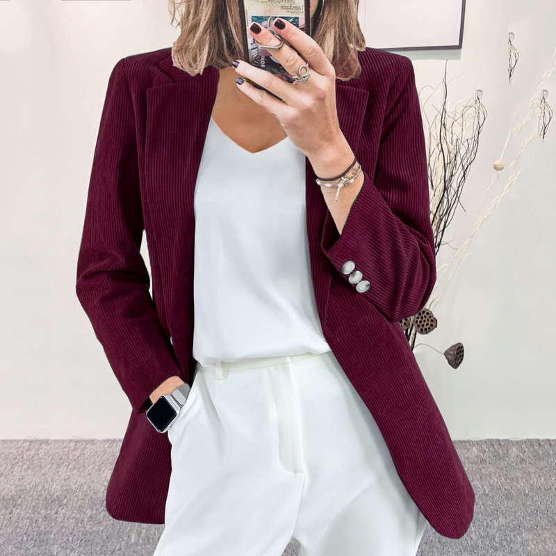 Giacca blazer in velluto a coste – vestibilità slim, revers a lancia, chiusura con un bottone, S/M/L/XL/2XL/3XL, nero/verde scuro/blu navy/grigio blu/bordeaux/marrone chiaro/caramello_voghion.com