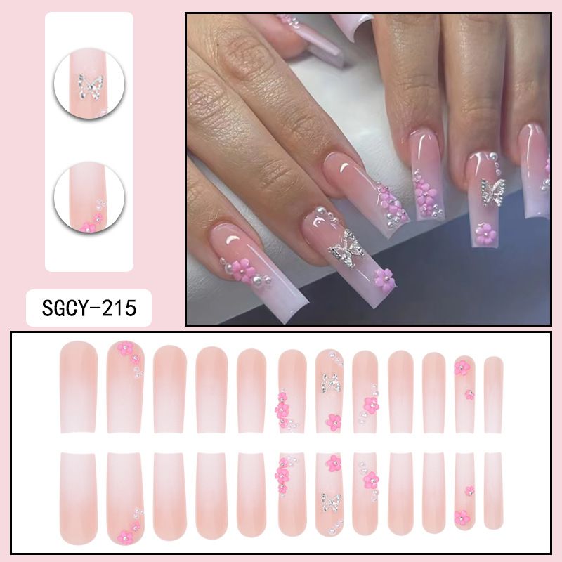 Unghie a farfalla con glitter e motivo floreale - Unghie finte da applicare per le donne, unghie finte carine ed eleganti, facili da applicare_voghion.com