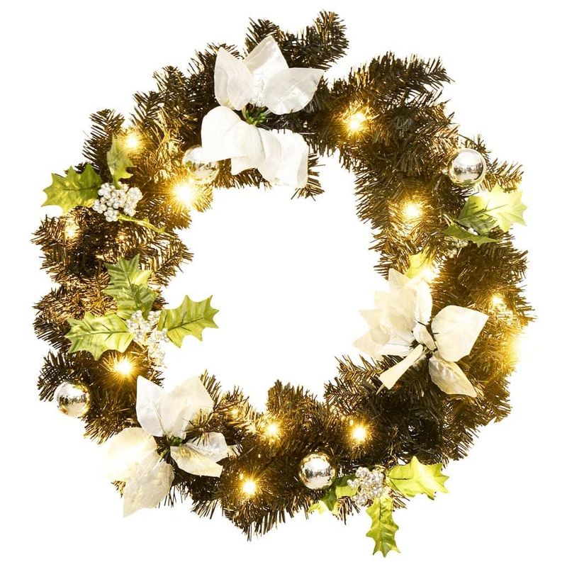 Christmas Wreath with LED Lights Black 23.6" PVC_voghion.com