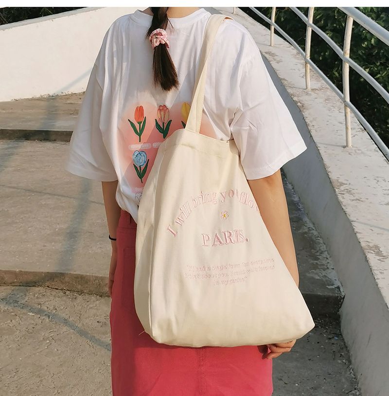 Women's three-dimensional letter embroidered sail large capacity cloth bag_voghion.com