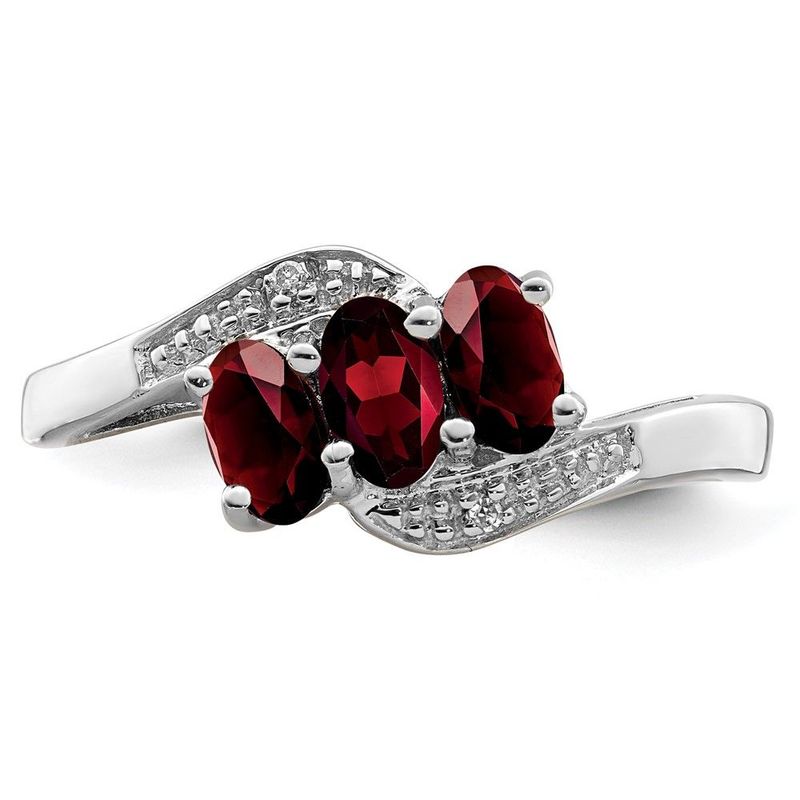 Sterling Silver Rhodium-plated 3 Stone Garnet & Diamond Ring_voghion.com