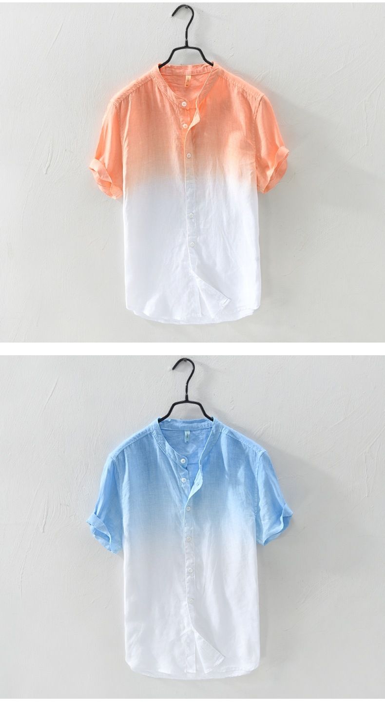 Camicia casual da uomo in cotone con colletto alla coreana, manica corta e mezza, stile hawaiano, modello Beach Fresh, colore sfumato, 2025_voghion.com