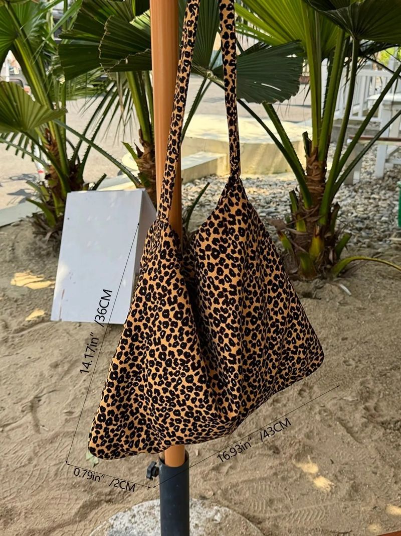 Women’s Bags Bag Same Style Leopard Print Canvas Bag Large Capacity Shoulder Bag Corduroy Shopping Bag Ins Style Star Model_voghion.com
