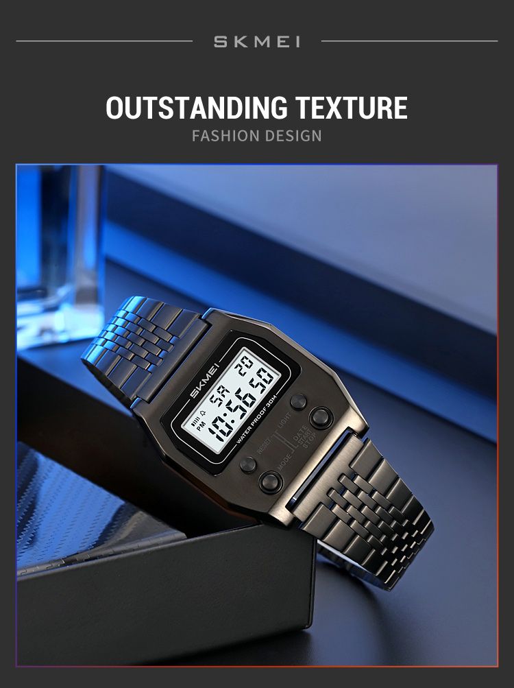 Simple Stainless Steel Strip EL Light Wristwatch Fashion Waterproof Digital Electronics Watches For Men Women_voghion.com