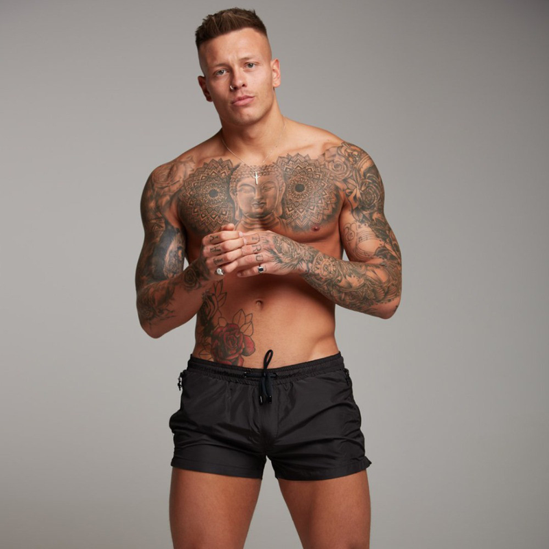 Schnelltrocknende Shorts für Herren – Strand- und Laufshorts für den Sommer, leicht und atmungsaktiv, mit Taschen (Schwarz/Blau, M-Large)_voghion.com