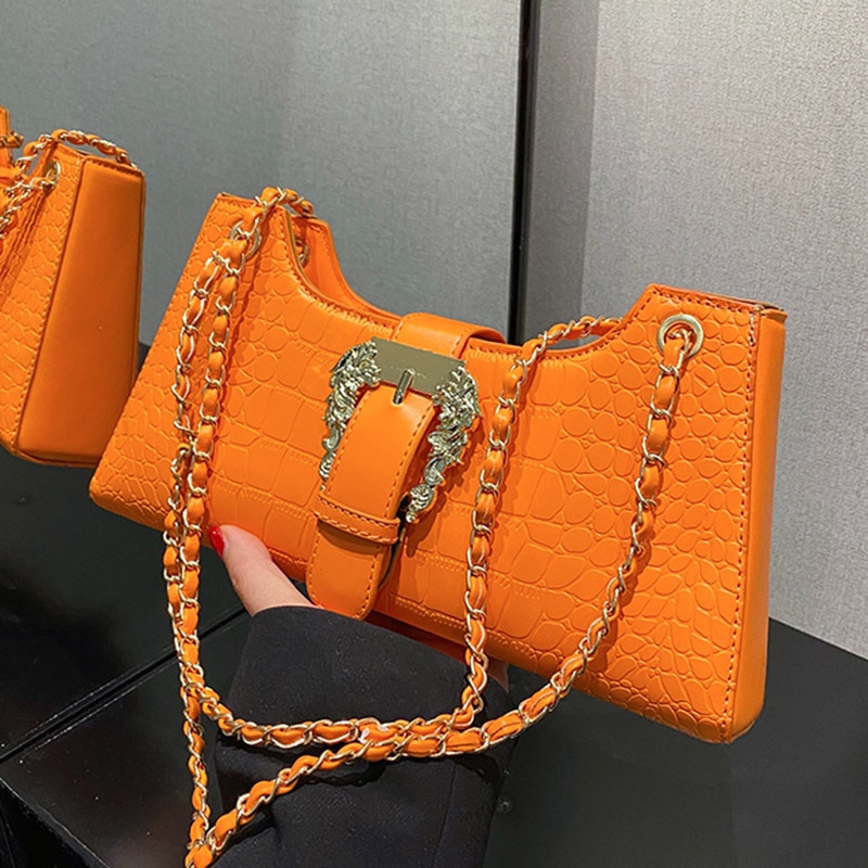 Nova moda feminina padrão de crocodilo corrente bolsas de ombro 2023 chique axilas embreagem azul verde sacos de axila_voghion.com