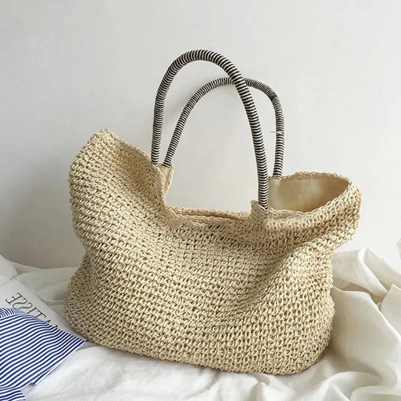 Borsa a tracolla in tessuto vintage fatto a mano da donna, in rafia e rattan, per la spesa, stile bohémien, per viaggi estivi e vacanze_voghion.com