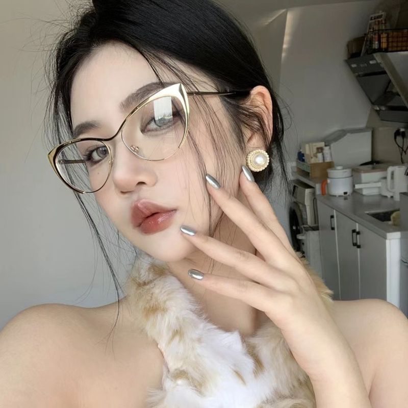 Golden Triangle Cat's Eye Makeup Free Elegant Flat Lenses For Degree, Good For Blocking Blue Lights_voghion.com