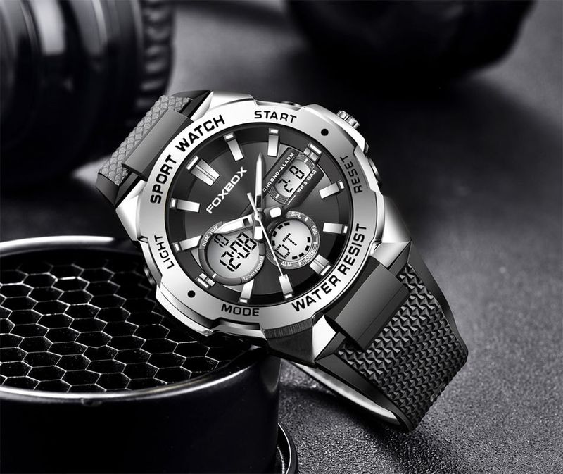Reloj deportivo digital analógico para hombre con retroiluminación LED, resistente al agua hasta 30 m y correa de silicona duradera para exteriores, fitness y uso diario._voghion.com
