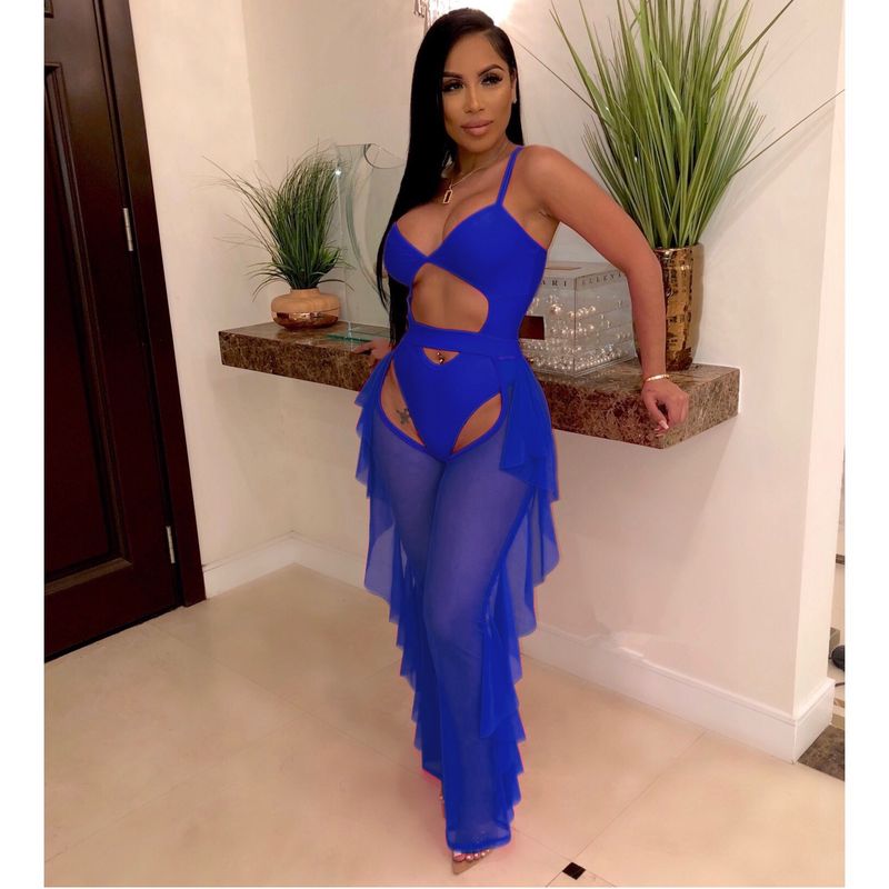 Vêtements pour femmes, maillot de bain de couleur unie, ensemble deux pièces en gaze en maille_voghion.com
