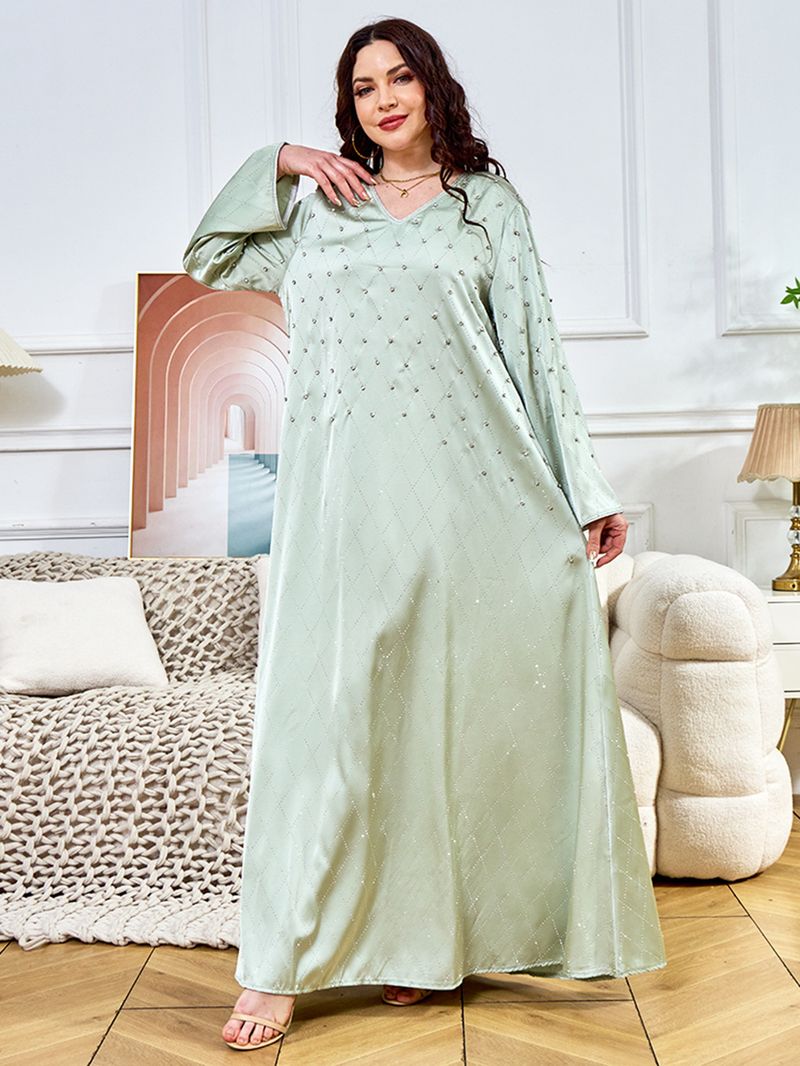 Muslimisches Partykleid für Damen – Langärmliges Retro-Abaya mit Diamant-Nagelverzierungen_voghion.com