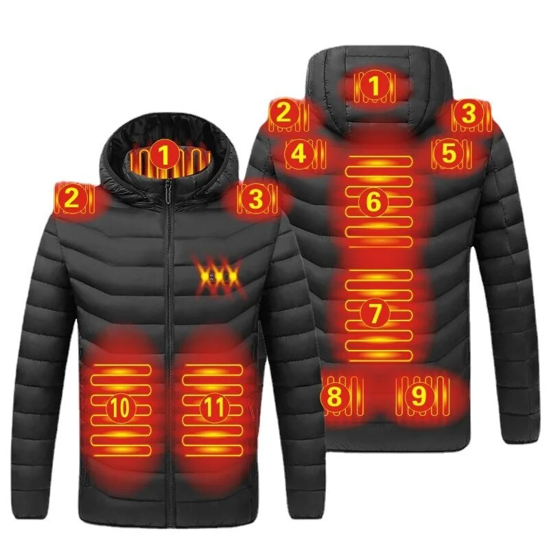 Männer Smart Charging 11-Zonen-Heizkleidung Winter USB-betriebene konstante Temperatur Drei-Gang-Doppelsteuerschalter Baumwollmantel für Männer_voghion.com