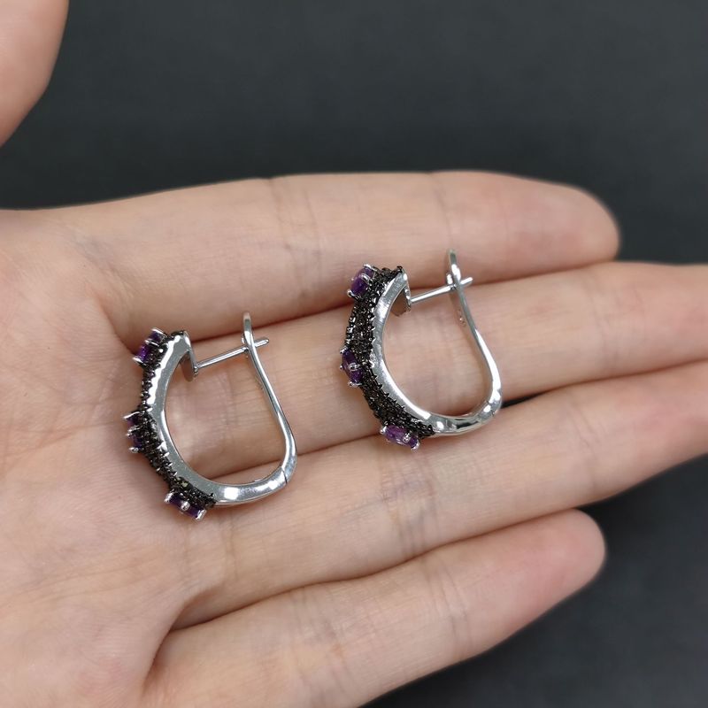 Personalisierte Ohrringe im dunklen Stil mit eingelegten Granat-Topas-Kristall-Edelstein-Ohrringen S925 Sterling Silber_voghion.com