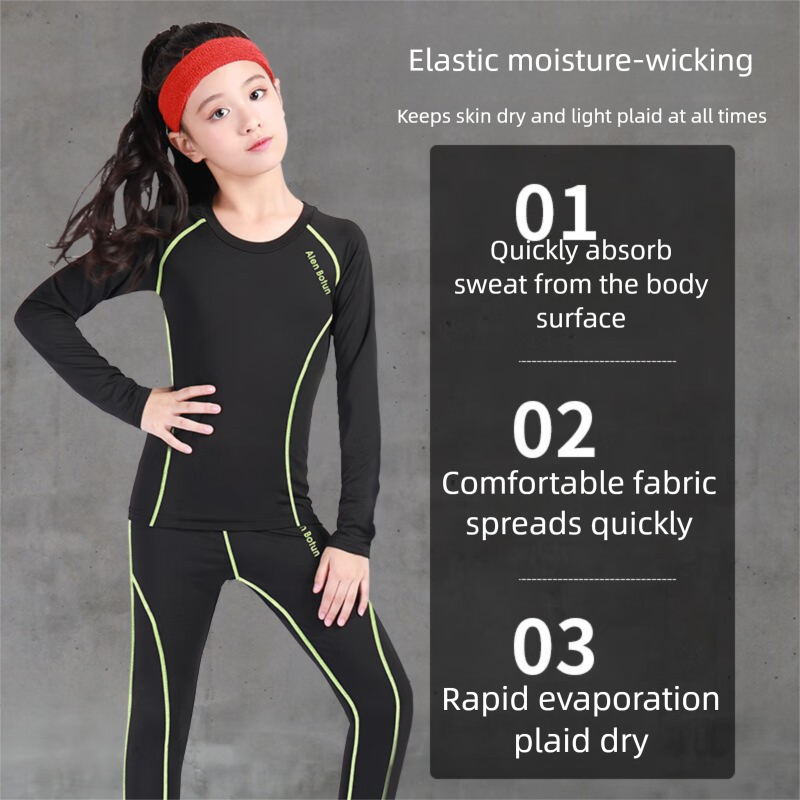 Allen Botun Children's Compression Set Boys Sanda Training Girls Soccer High Elastic Sports Running Basketball Badminton_voghion.com