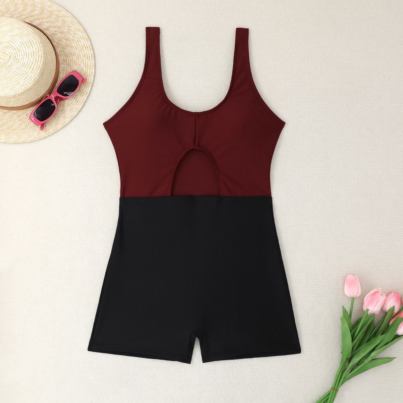 2025 Européen et Américain nouveau bloc de couleur unie boxer slip creux une pièce maillot de bain bikini bikini commerce extérieur transfrontalier_voghion.com