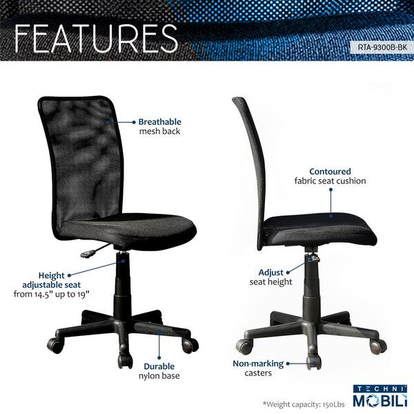 Techni Mobili Mesh Task Office Chair, Black_voghion.com