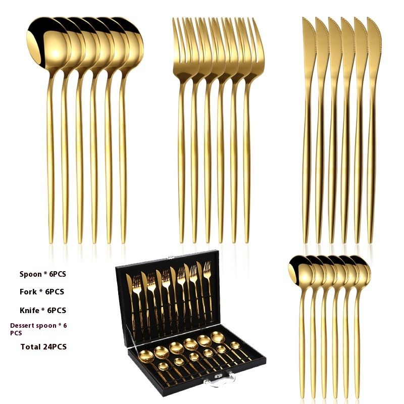 Stoviglie in acciaio inossidabile, forchetta e cucchiaio da pranzo principali portoghesi occidentali, set regalo da 24 pezzi_voghion.com