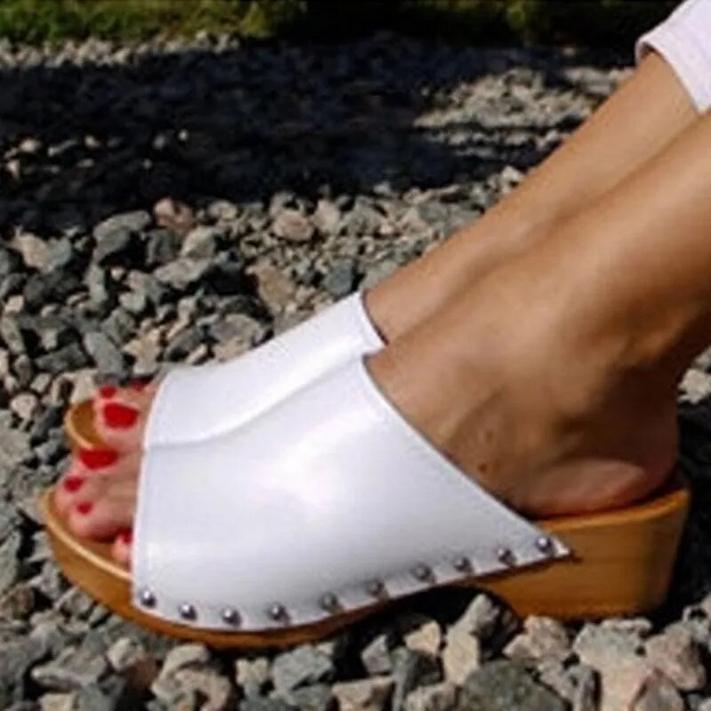 Frauen Sommer Slides Pantofle 2023 Rom Stoff PU Huf Heels Gummi Schuhe Frau 2021 Weibliche Hausschuhe Niedrigen Neue S_voghion.com