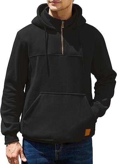 Herrenbekleidung Schweres Fleece-Kapuzenpullover - Warmer Winterpullover mit Kängurutasche, lässige, lockere Passform für Outdoor und Streetwear_voghion.com