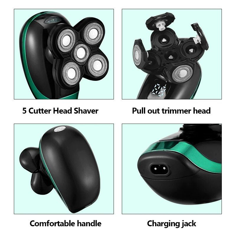 5 IN 1 Electric Shaver Rechargeable Shaving hine for Men Beard Razor Wet-Dry Dual Use Waterproof Fast Charging_voghion.com