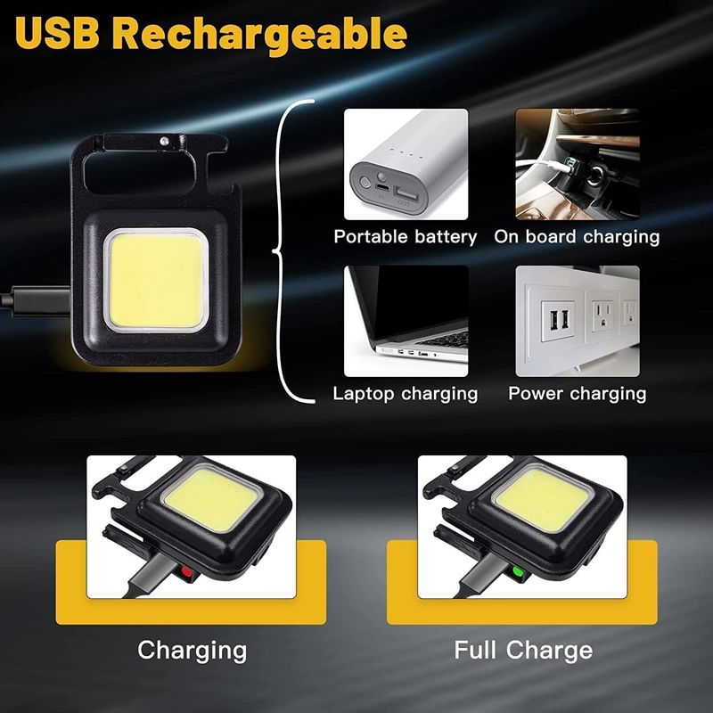 Cob Keychain Work Light 800 Lumens Rechargeable Waterproof Portable Led Small Flashlights 4 Modes (2 Pack)_voghion.com