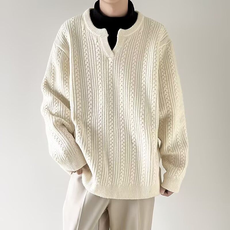 Neu V-ausschnitt Muster Pullover Pullover männer Frühling Herbst Premium Entspannt Slouchy_voghion.com