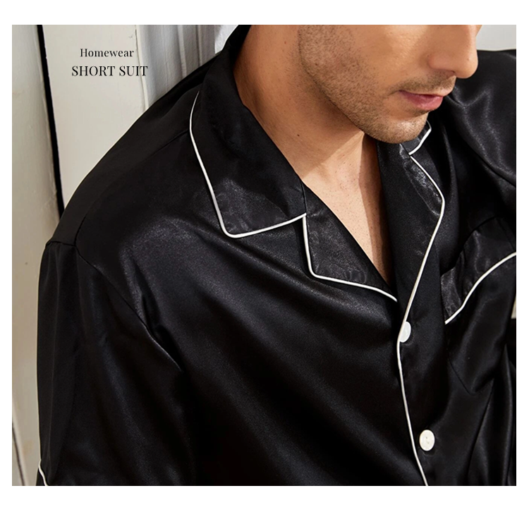 Herren Satin Pyjama Set Nachtwäsche für Herren Sommer Kurzarm Button-Down Hemd & Shorts Pyjama 2-teilig Home Kleidung Kurzer Anzug_voghion.com