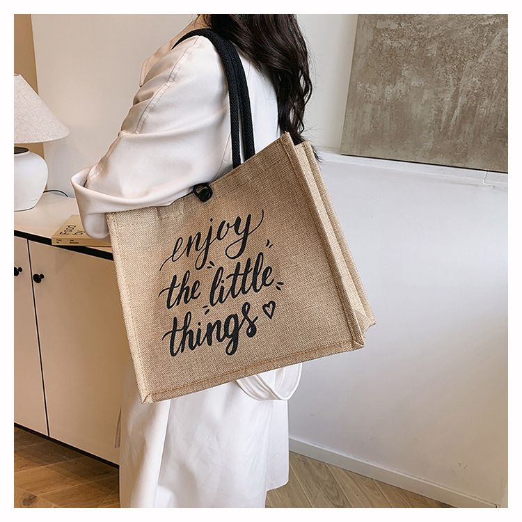 Beach Bag Thickened Large Capacity Linen Underarm Bag Shopping Bag Commuter Tote Bag Premium Casual Hand Bill Shoulder Bag Minimalism_voghion.com
