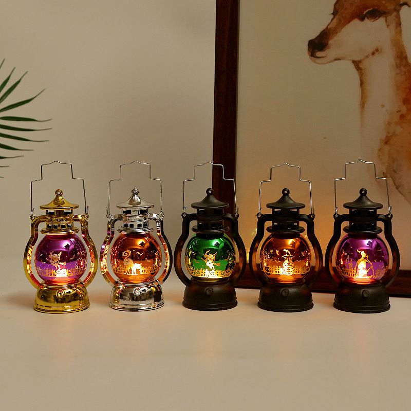 Vintage Halloween Laser Pumpkin Lantern - Witch, Skull & Pumpkin Design, Decorative LED Oil Lamp For Party, Bar & Home Decor_voghion.com