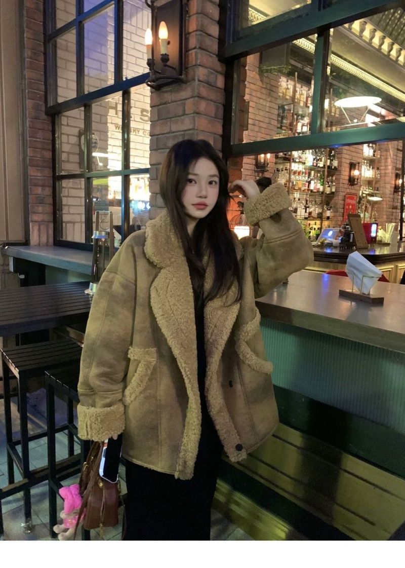 Sheepskin Shearling Coat For Women Winter New High-end Thickened Suede Motorcycle Jacket Plush Top_voghion.com