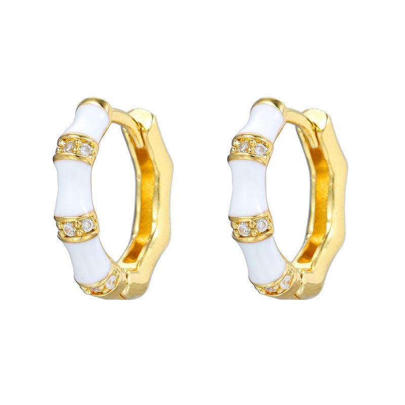 Orecchini unisex di alta qualità in smalto colorato placcato in oro vero, stile temperamento, moda, orecchini a fibbia con zirconi intarsiati in rame per donna_voghion.com