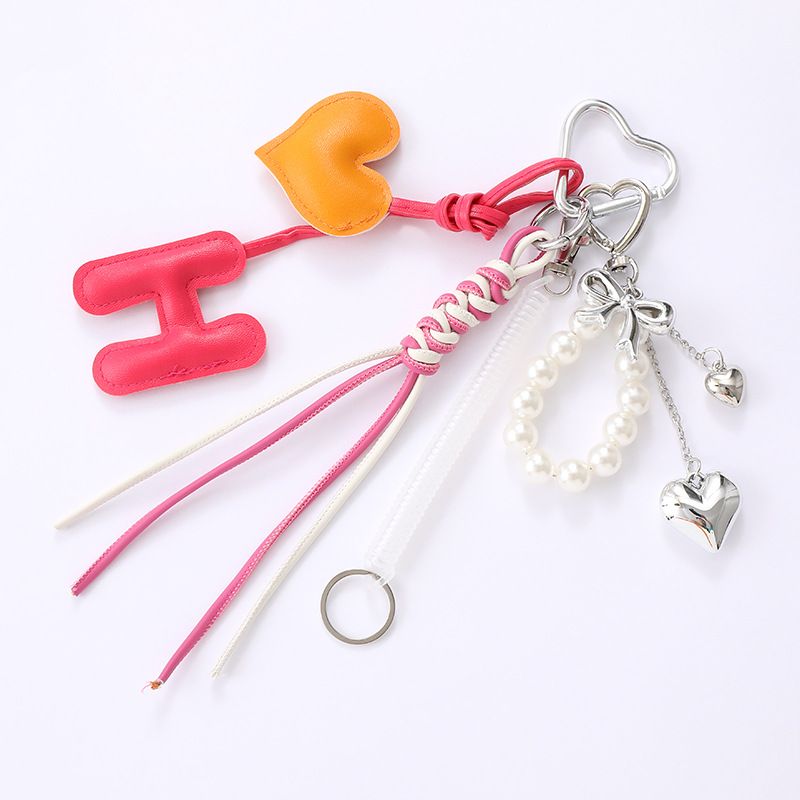 Letter Miu Series Pearl Beaded Bowknot Girly Heart Bag Charm Keychain Pendant_voghion.com