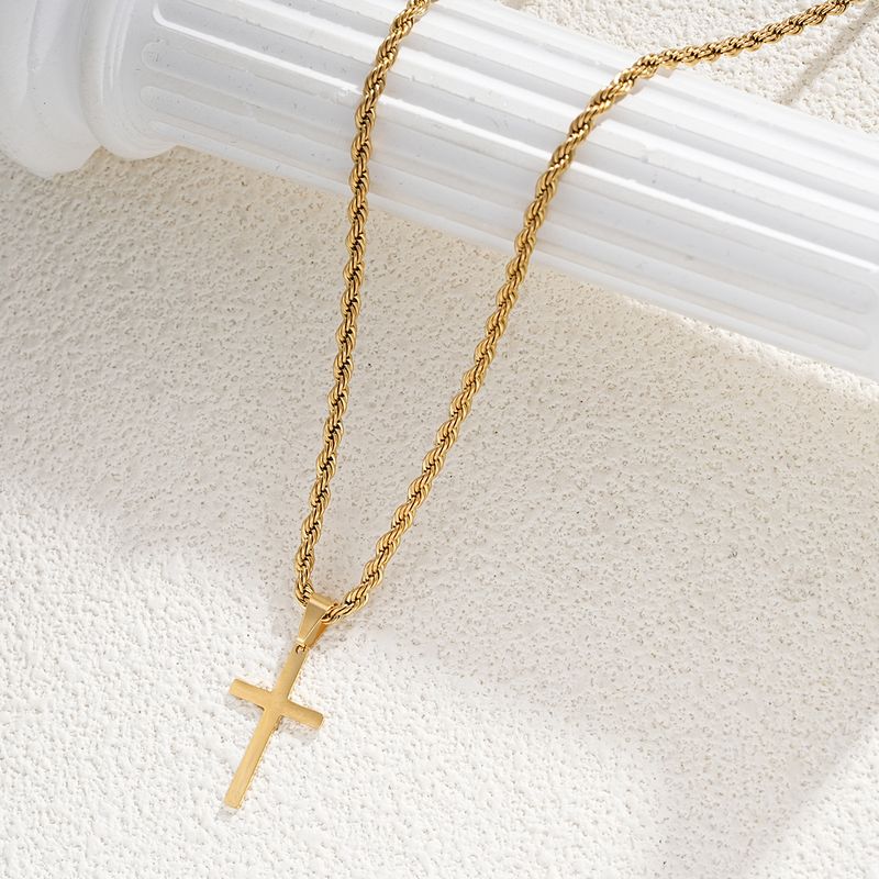 Unisex Twist Hip Hop Trendy Chain Chain Cross Pendant Men's Necklace_voghion.com