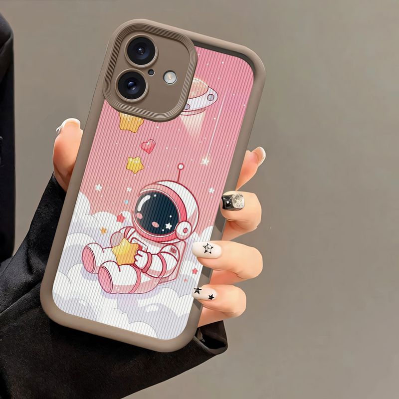Cute Astronaut Case For iPhone13 Pro 16 15Plus 14 12 11 16Pro Max XS 7 8Plus SE 2022 Case Soft Silicone Leather-Grain TPU Cover_voghion.com