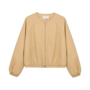 【Aucun retour】Thirteen Lines Veste en cuir PU à col rond pour femme 3117_voghion.com