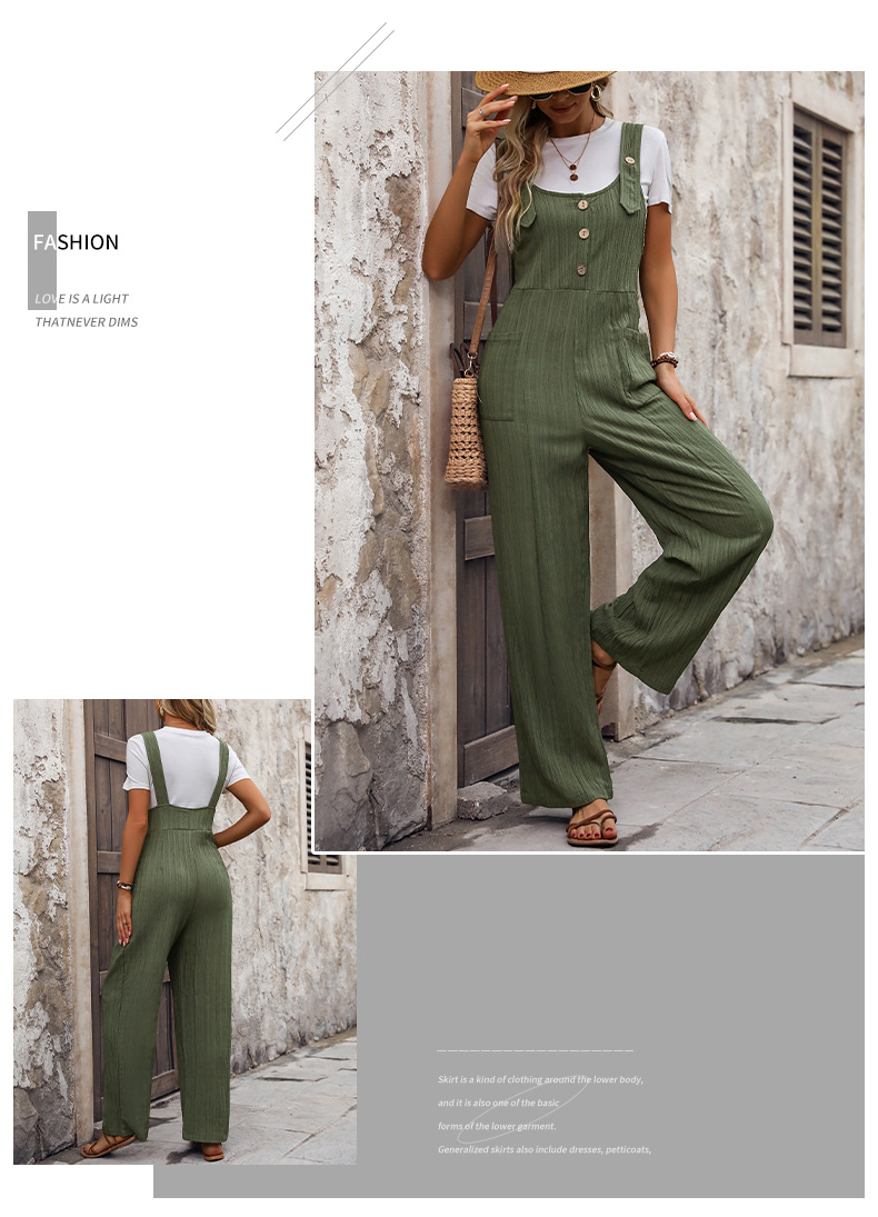 Tuta a pieghe larghe in tinta unita con trama casual_voghion.com