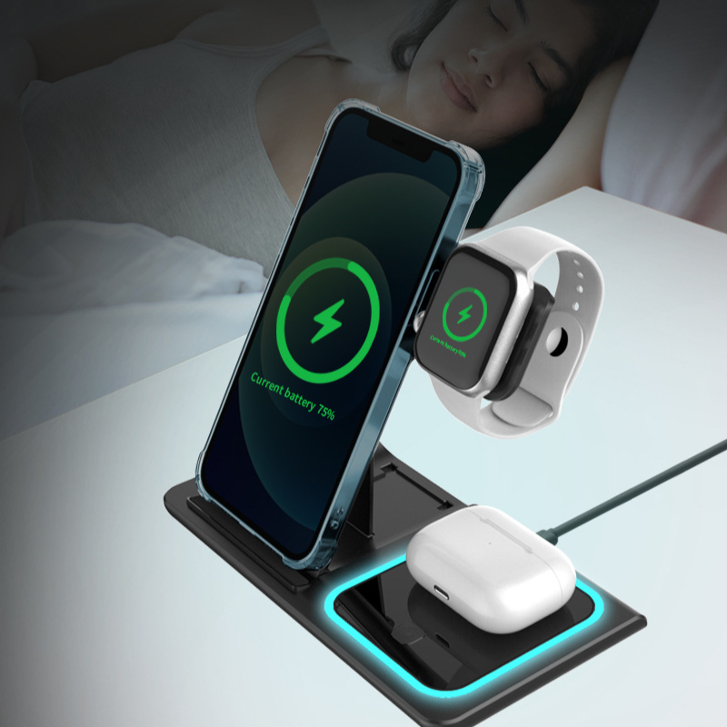Three-in-one Wireless Charger Desktop Folding Mobile Phone Holder Wireless Charger_voghion.com