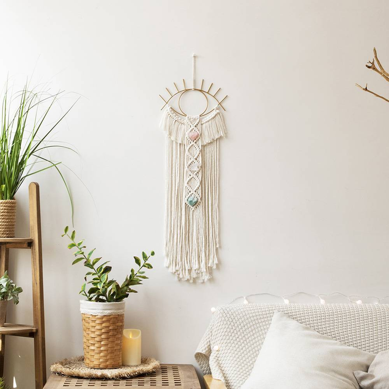 INS-stijl handgemaakte katoenen touw duivelsoog wandtapijt homestay woonkamer decoratie Marokkaanse stijl natuursteen geweven wandhanger_voghion.com