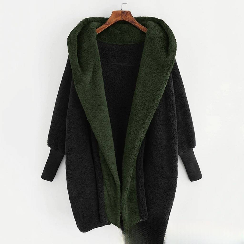 Women's Clothing new color matching hooded loose cardigan outer sweater ribbed cuffs double sided velvet coat_voghion.com