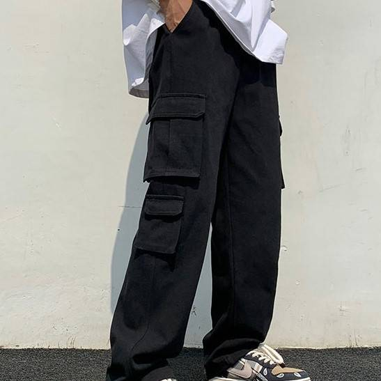 Men's Clothing Cotton White Loose Multi Pocket Functional Style Casual Work Pants_voghion.com