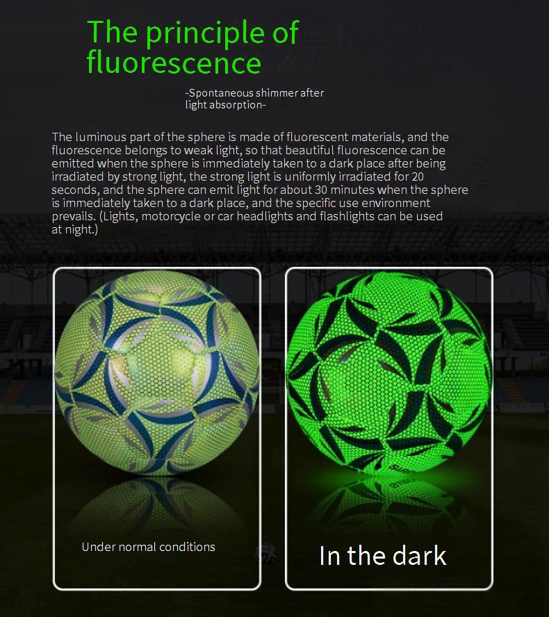 Balones de fútbol reflectantes y que brillan en la oscuridad - Tallas 5 (Match) y 4 (Juvenil) - Con funda de PU cosida a máquina para entrenamiento_voghion.com
