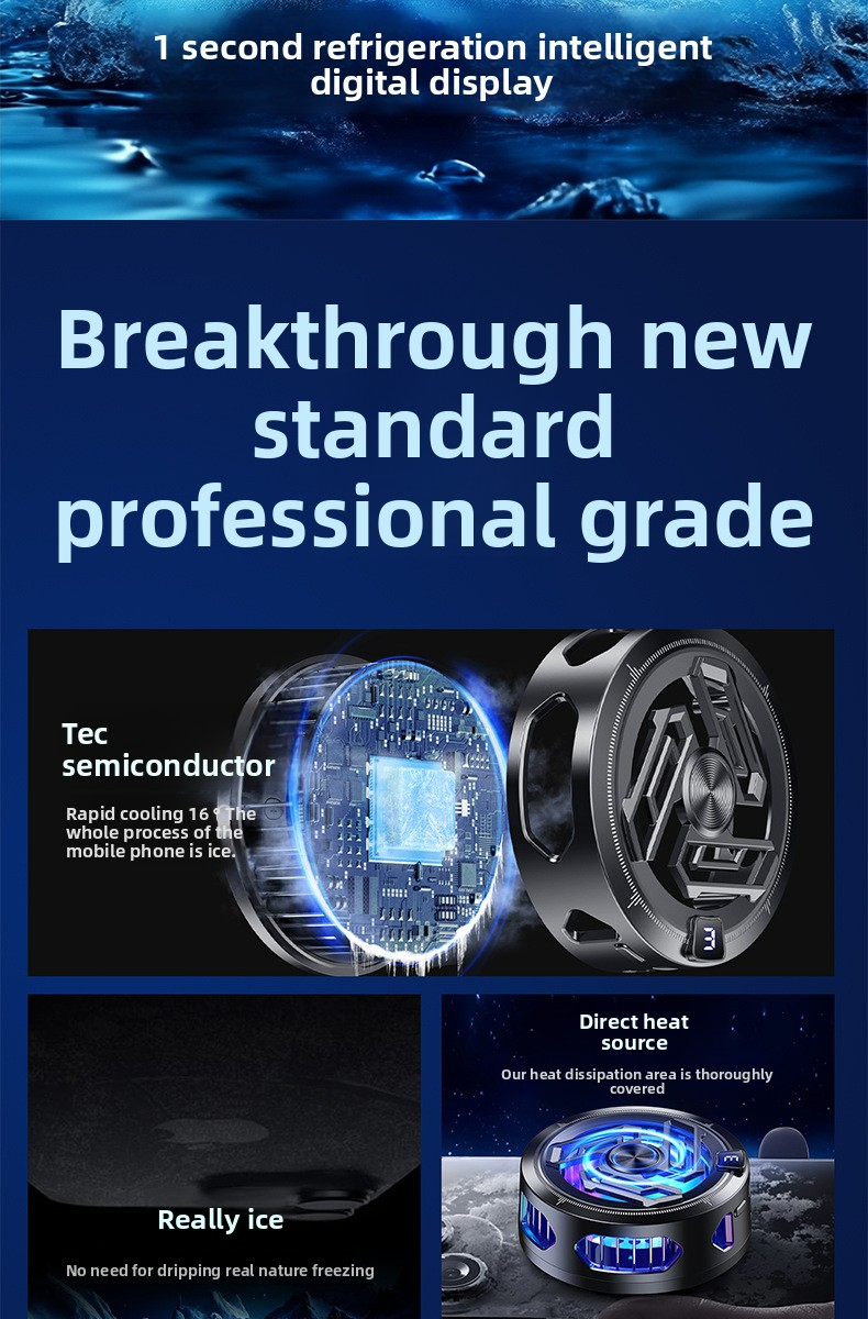 Supporto di raffreddamento magnetico per telefono - Base di raffreddamento a semiconduttore con ventola silenziosa da 25 dB e luce RGB (nero)_voghion.com