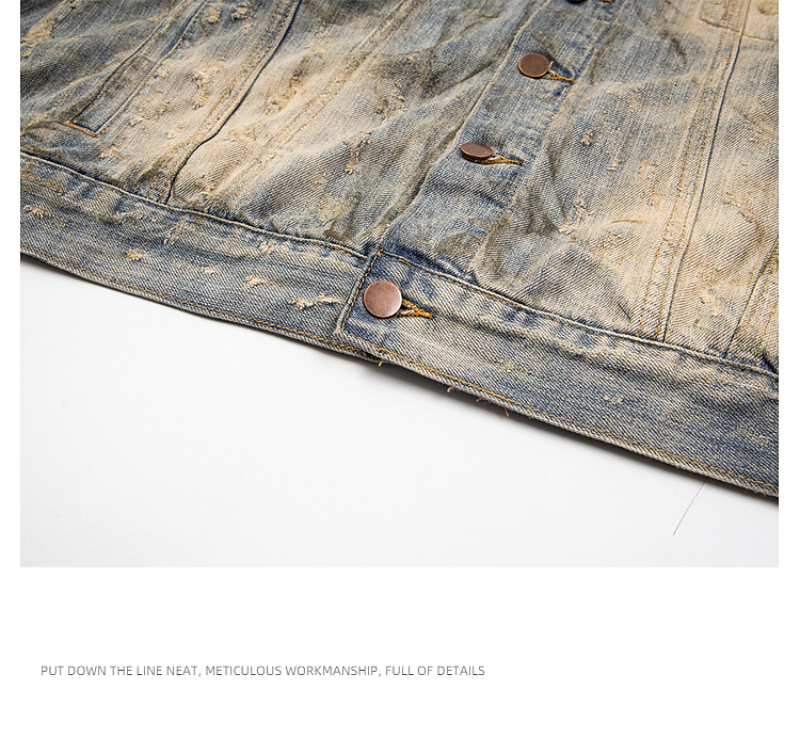 Vintage Washed Distressed Denim Jacke - Streetwear Boxy Fit mit Bambusstruktur & Schlammfarbe für den Cleanfit-Stil von Herren_voghion.com